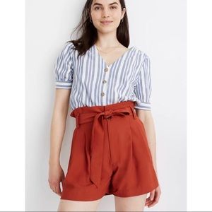 Madewell Drapey Paperbag Orange/Red Tie Shorts